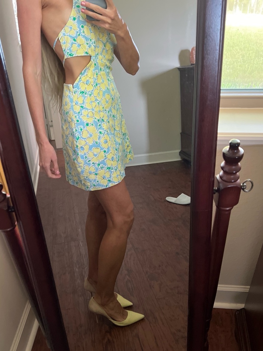 Zara Yellow and Blue Floral Cutout Mini Dress